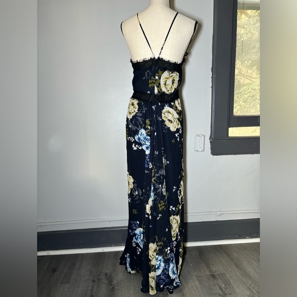 Anthropologie Jill Stuart Margaret Maxi Dress Blue Floral Printed Lace Trim sz 6 - Picture 4 of 7